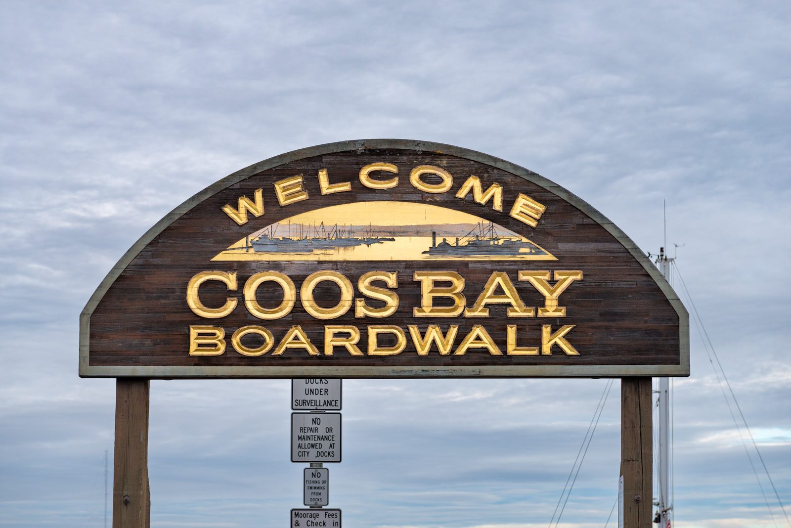 the Coos Bay Boardwalk in Coos Bay, Oregon